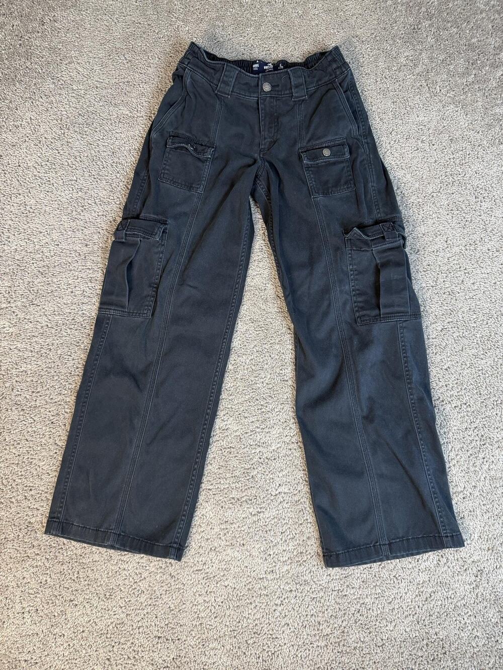 Hollister Pants Womens 23 Black Cargo Low-Rise Baggy Elastic Waist 28 Inseam